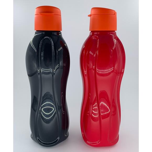 Tupperware Eco Water Bottles Flip Top 36 oz Red Orange Black Set Of 2 Seal Large - Picture 2 of 7